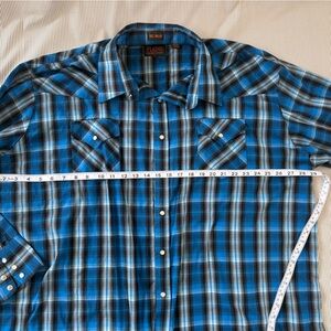Plains Western Wear Big Man 3XL Blue Plaid Pearl Snap Shirt Cowboy Rodeo